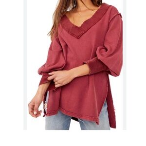 Free People Asher Thermal Knit V-neck Top In Stolen Kisses V-Neck Burgundy Top